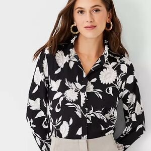 Ann Taylor Baroque floral ruffle neck top
